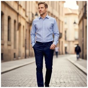 Tom James ‘Royal Classic’ Men’s Dress Shirt. Blue, White. 17” Neck